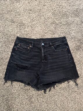 American Eagle Outfitters Black Distressed High-Rise Denim Shorts